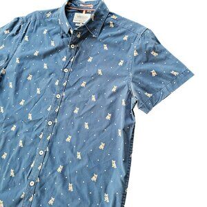 Denim & Flower Men's Short Sleeved Button Down French Bulldog All Cotton size M